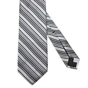 Corsini Sevenfold Collection Tie Gray White Striped‎ 100% Silk Artisan Luxe